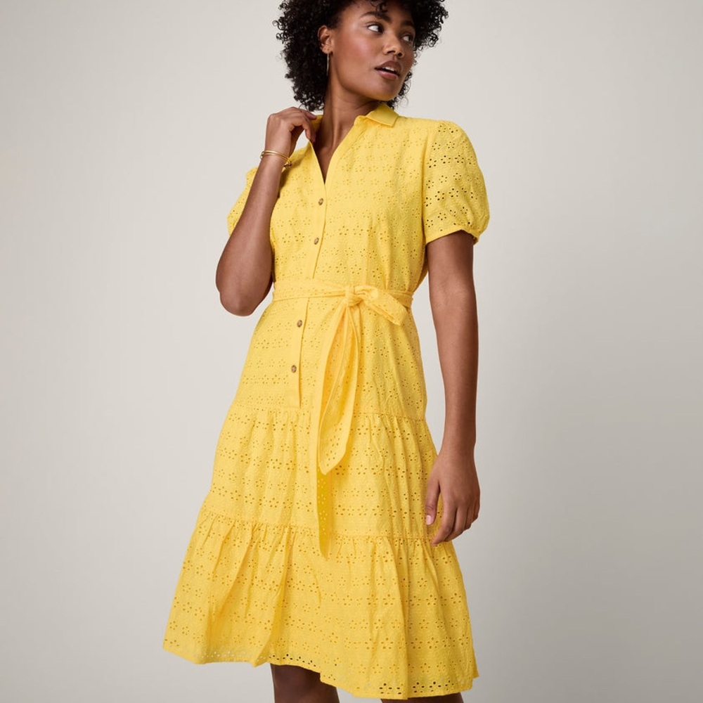 UNTUCKit Cotton Eyelet Short Sleeve Augusta Dress in Yellow